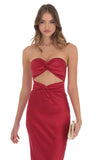 Satin Twist Cutout Maxi Dress in Red