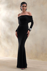 Brisea Black Bardot Neck Maxi Dress