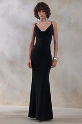 Iridessa Black Plunge Neck Maxi Dress