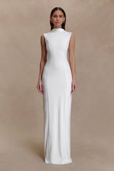 Wisteria Slinky Maxi Dress With Scarf White