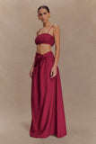 Scottie Gathered Linen Knot Maxi Skirt Wine