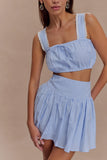 Gretel Sleeveless Crop Top Blue Pinstripe