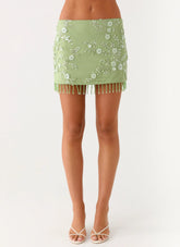Midnight Tide Tie Side Mini Skirt Green