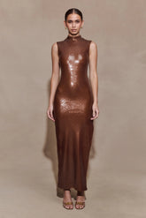 Veronica Sequin Midi Dress Chocolate