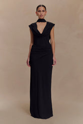 Giulia Chiffon Draped Maxi Dress Black