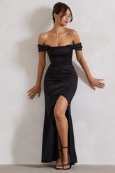 Kimberly Black Bardot Satin Maxi Dress