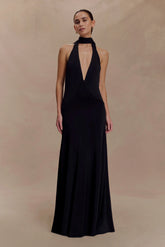 Juliet Slinky Maxi Dress With Scarf Black