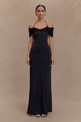 Bernadina Mesh And Slinky Halter Maxi Dress Black