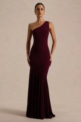Zya Dark Plum Asymmetric Neck Fishtail Maxi Dress