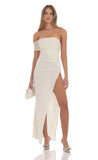 Off Shoulder Tulle Sleeve Maxi Dress in Ivory