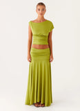Liana Ruched Maxi Skirt Green
