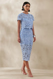 Ina Powder Blue Lace Crew Neck Crop Top
