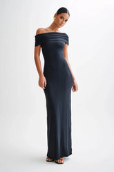 Cassandra Off Shoulder Slinky Maxi Dress Black