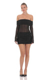 Rhinestone Mesh Off Shoulder Dress in Black
