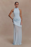 Portia Scuba And Mesh Maxi Skirt Pale Blue