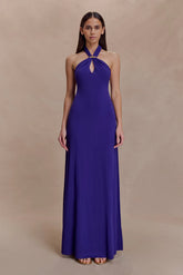 Ozias Halter Semi Sheer Knit Maxi Dress Deep Purple