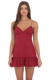 Jacquard Scallop Ruffle Dress in Red