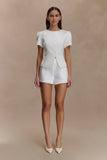 Anne Short Sleeve Satin Top White