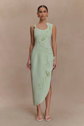 Virginia Suiting Embroidered Midi Dress Sage