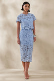 Aisling Powder Blue Lace Midi Skirt