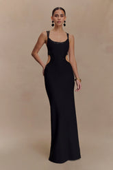 Angelique Beaded Crepe Maxi Dress Black