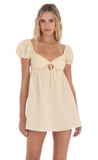 Dotted Puff Sleeve Babydoll Dress in Peach