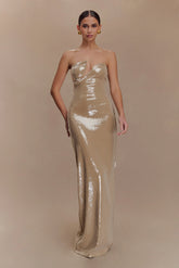 Winston Strapless Sequin Maxi Dress Taupe