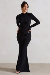 Pietra Black High Neck Long Sleeve Knot Maxi Dress