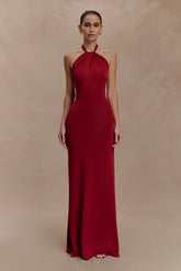 Elyna Slinky Halter Maxi Dress Deep Red