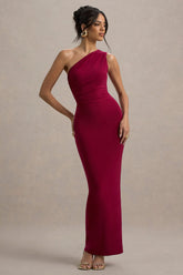 Venetia Burgundy One Shoulder Tie Back Maxi Dress
