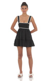 Embroidered Trim Babydoll Dress in Black