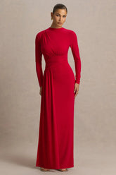 Virelle Red Boat Neck Maxi Dress With Wrap Detail And Sash