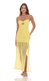 Mesh Ruched Mermaid Dress in Yellow