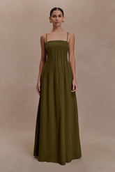 Sofie Pintuck Linen Maxi Dress Khaki