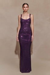 Jasmyn Hot Fix Maxi Dress With Mesh Back Purple