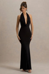Milani Black Backless Cowl Neck Fishtail Maxi Dress