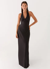 Heavy Hearted Satin Maxi Dress Black