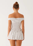 Heather Off Shoulder Top White Black Polka Dot