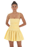 Ruched Fit and Flare Dress in Yellow