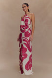 Katalina Chiffon Cowl Halter Top Red Deco Fleur Print