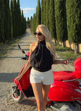 Willow Chiffon Top Black Polkadot