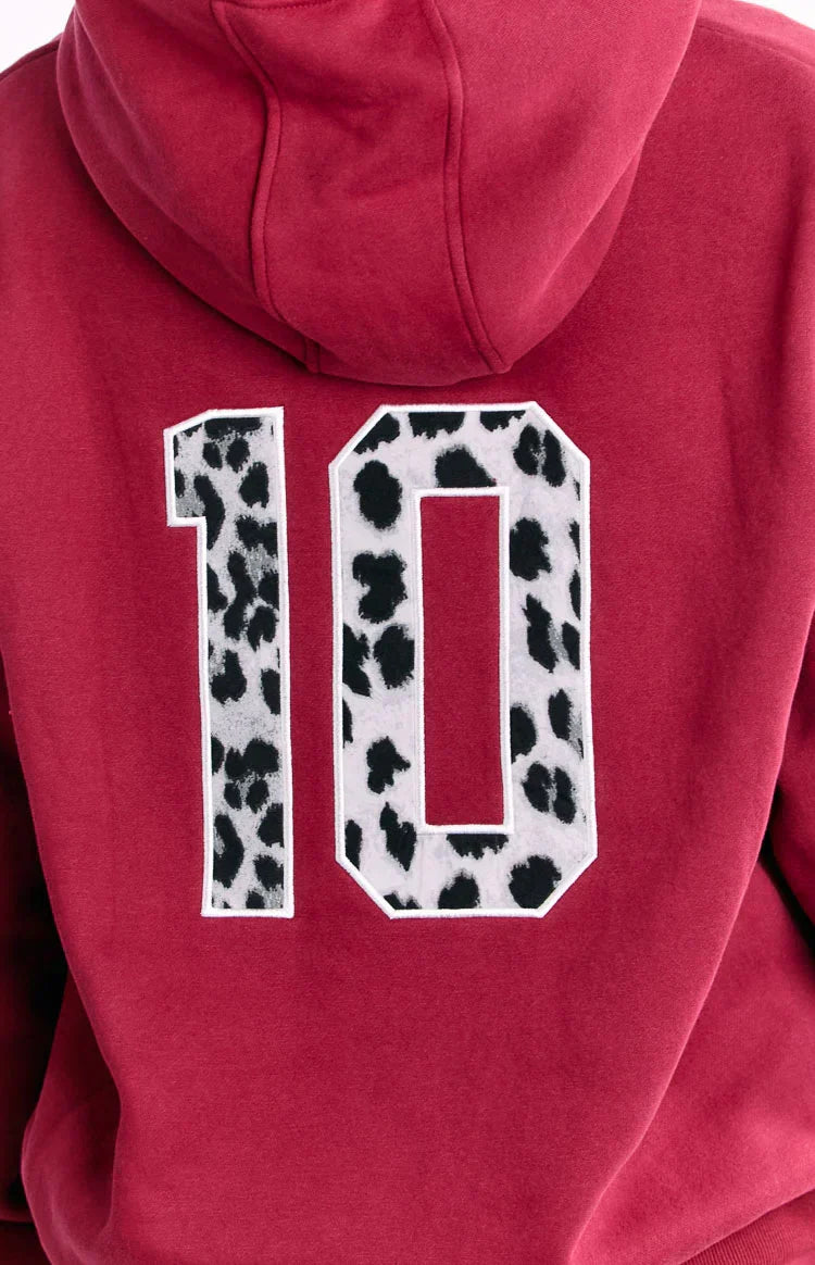 Beginning Burgundy Leopard Star Hoodie