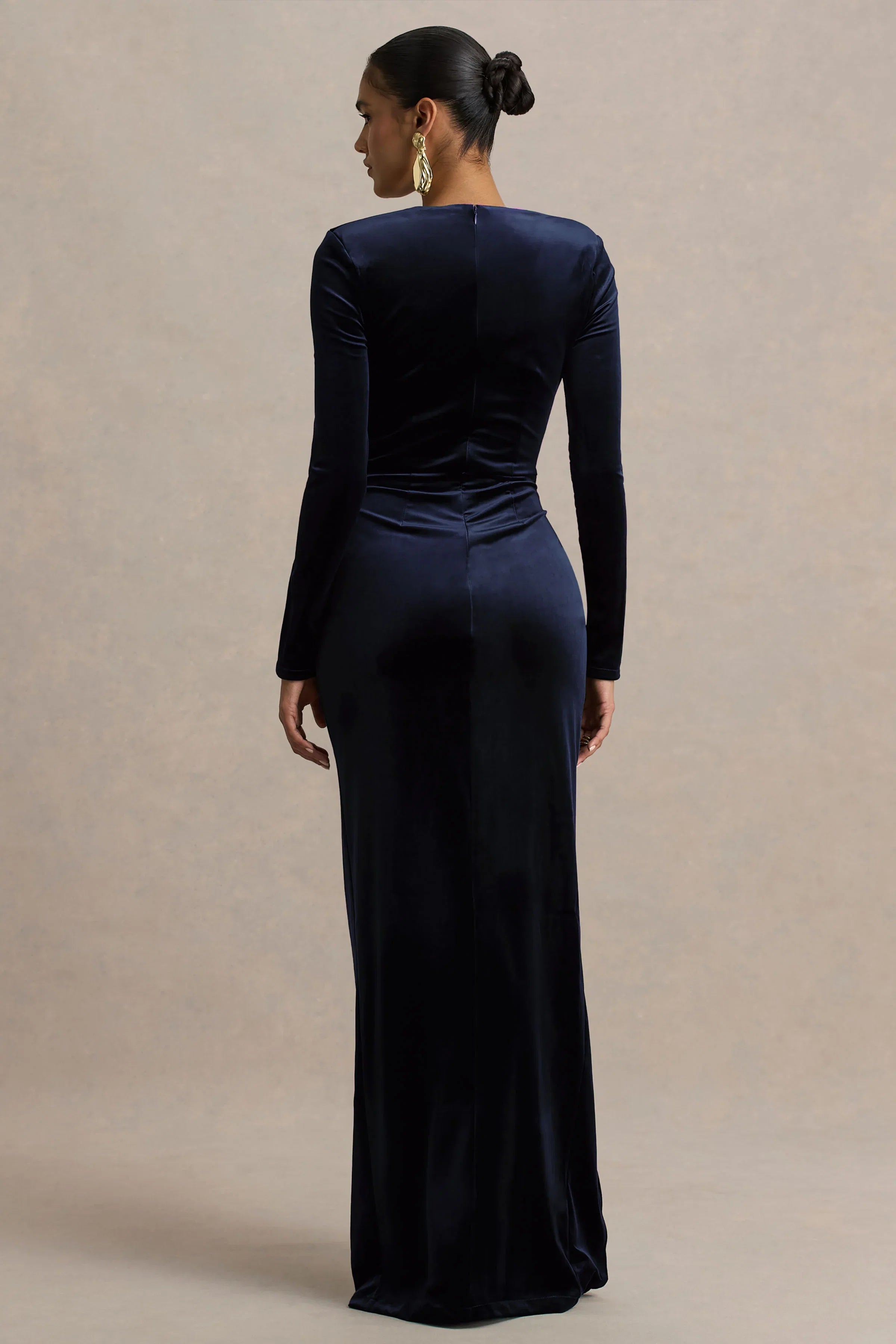 Fay Navy Velvet Corset Style Knot Maxi Dress