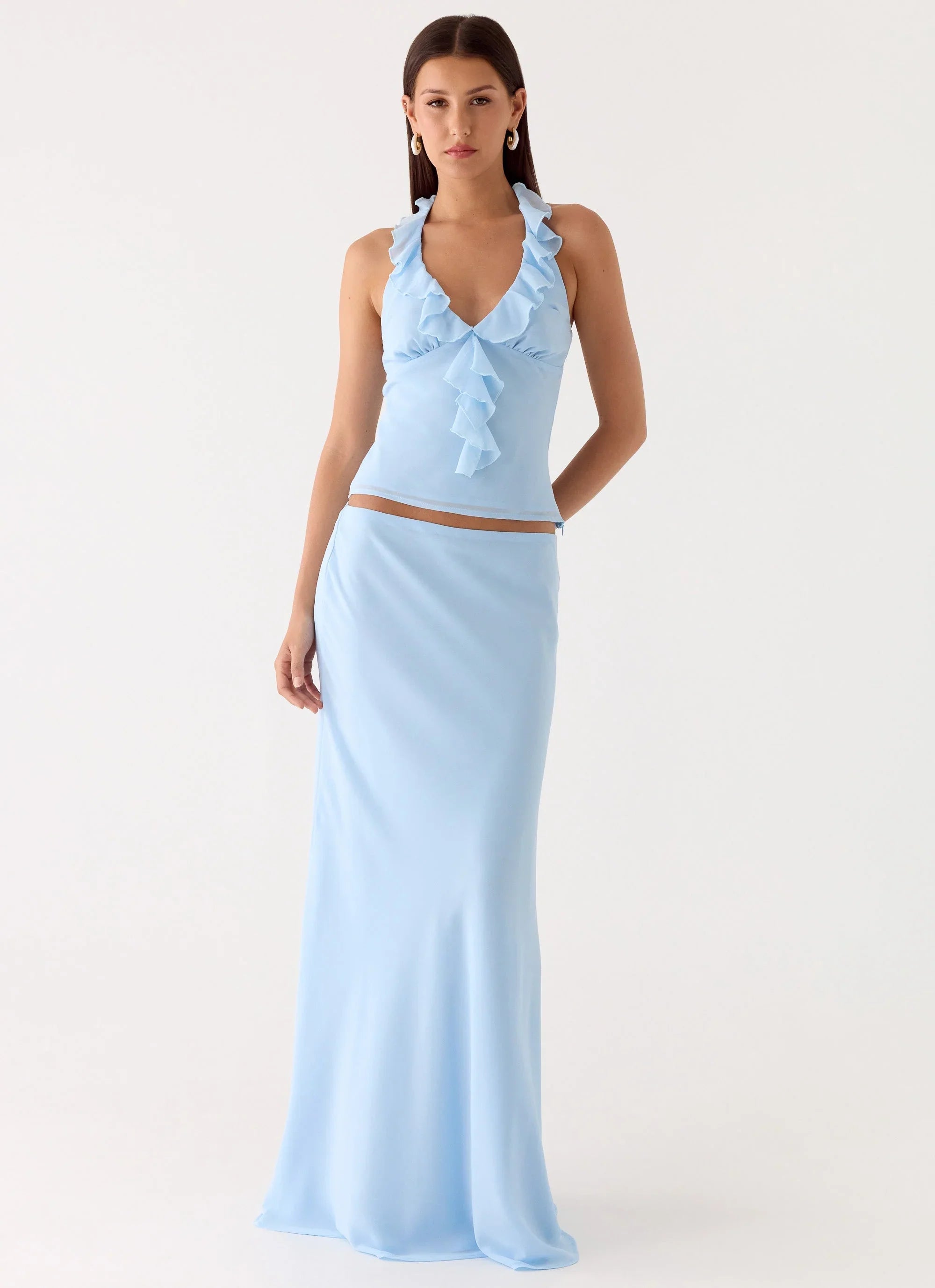 Star Girl Chiffon Maxi Skirt Blue