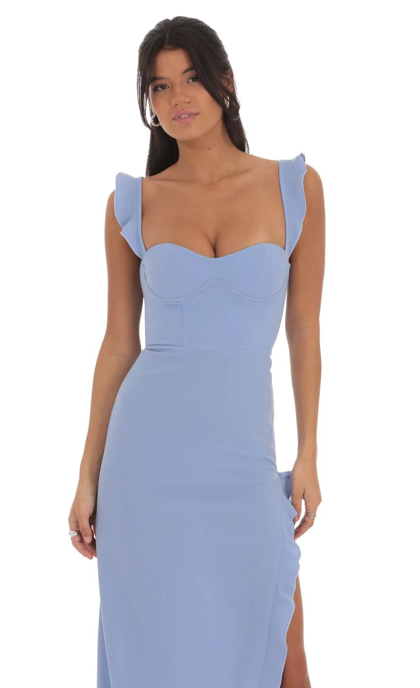 Ruffle Maxi Dress in Powder Blue