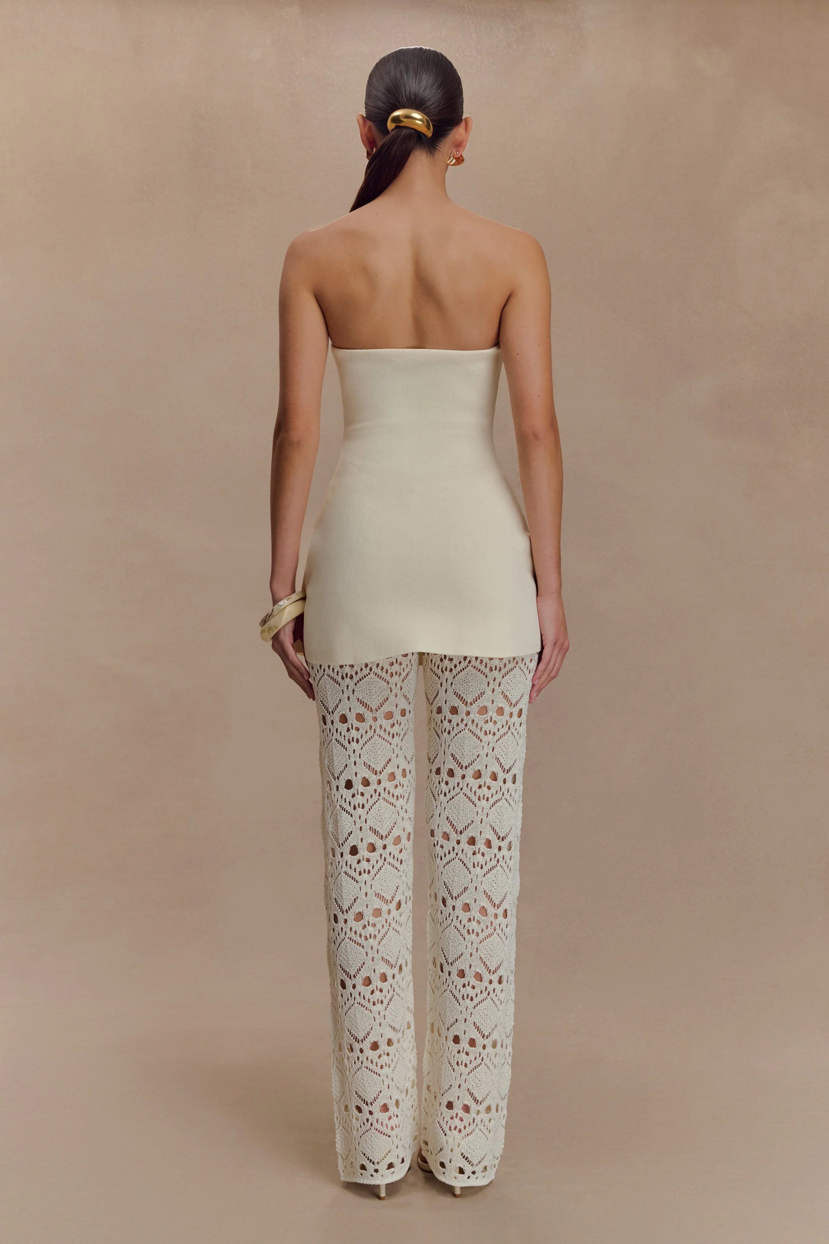 Anette Bandage Knit Strapless Top Ivory