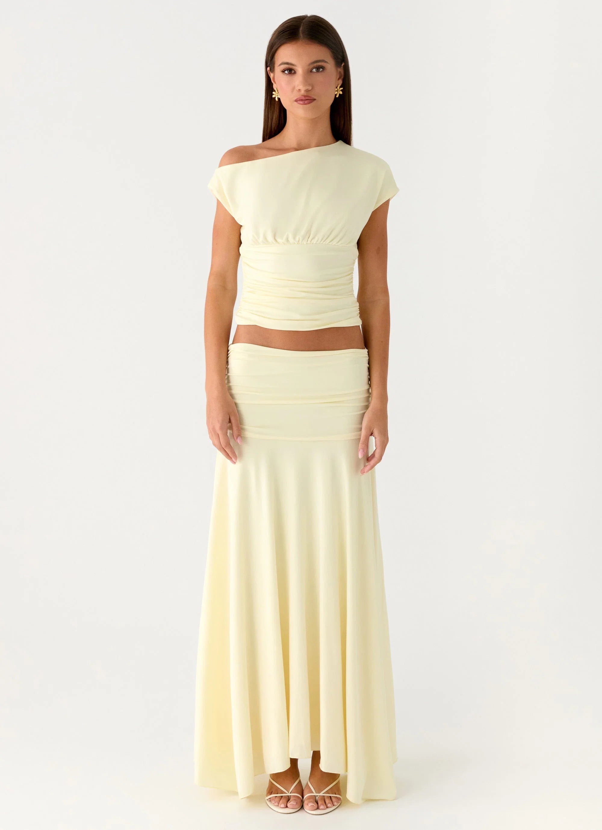 Liana Ruched Maxi Skirt Yellow