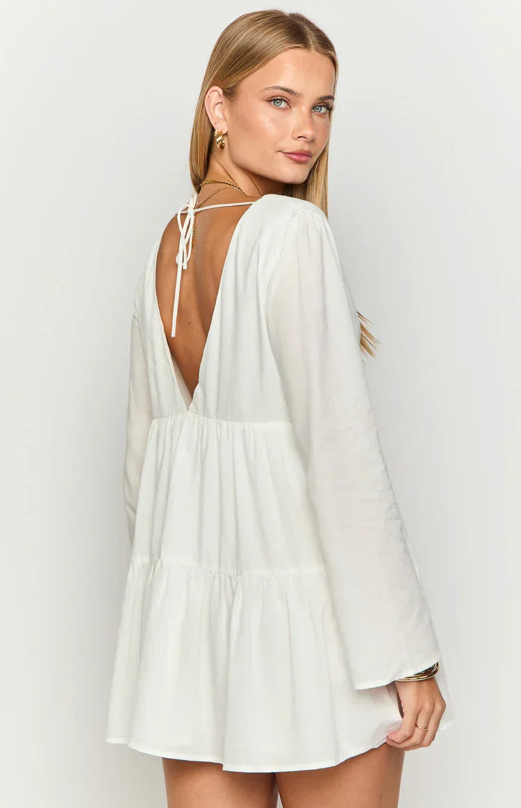 Lucky Heart White Long Sleeve Mini Dress