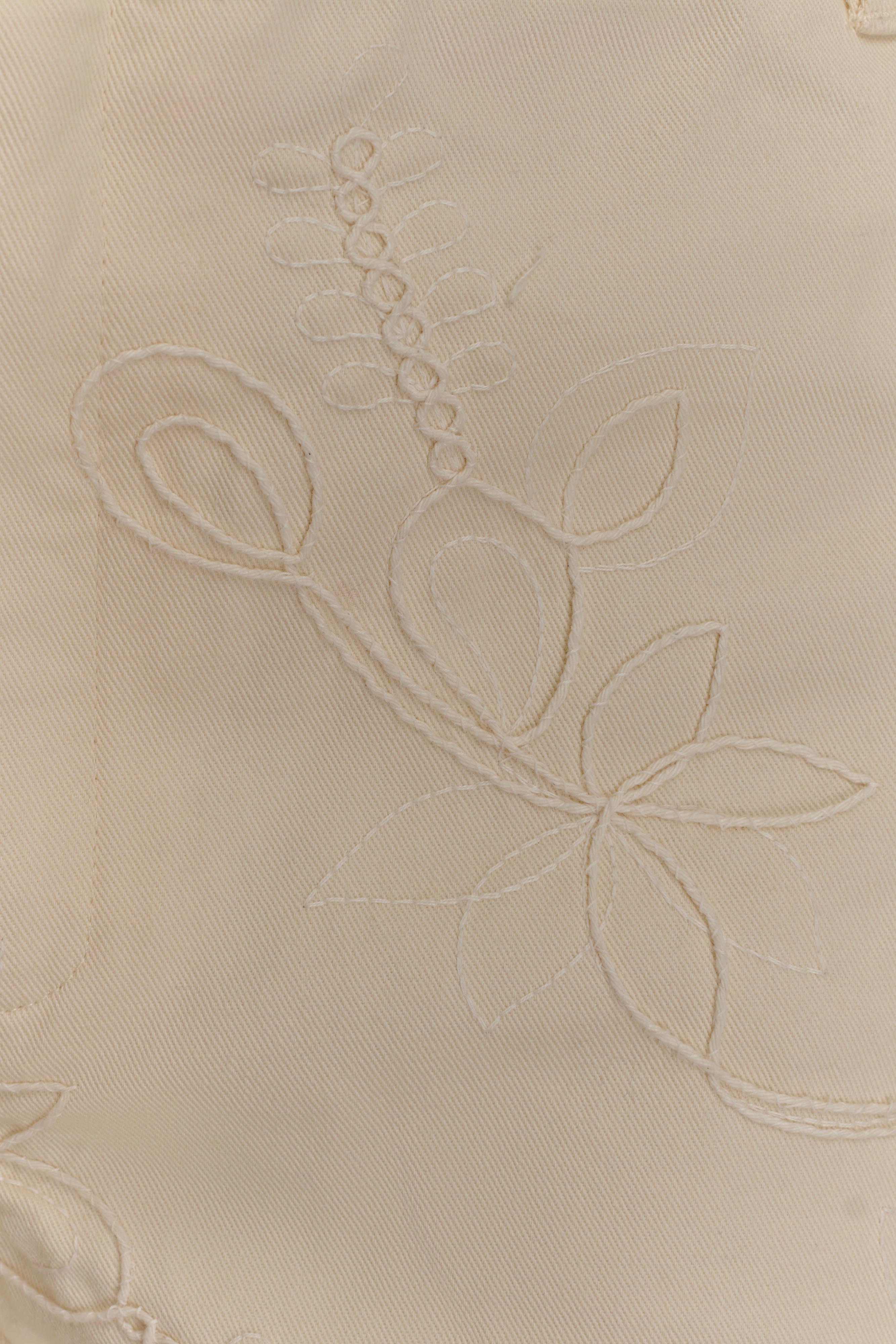 Ebony Embroidered Denim Micro Shorts Cream