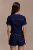Marge Fitted Denim Short Sleeve Top Indigo Blue